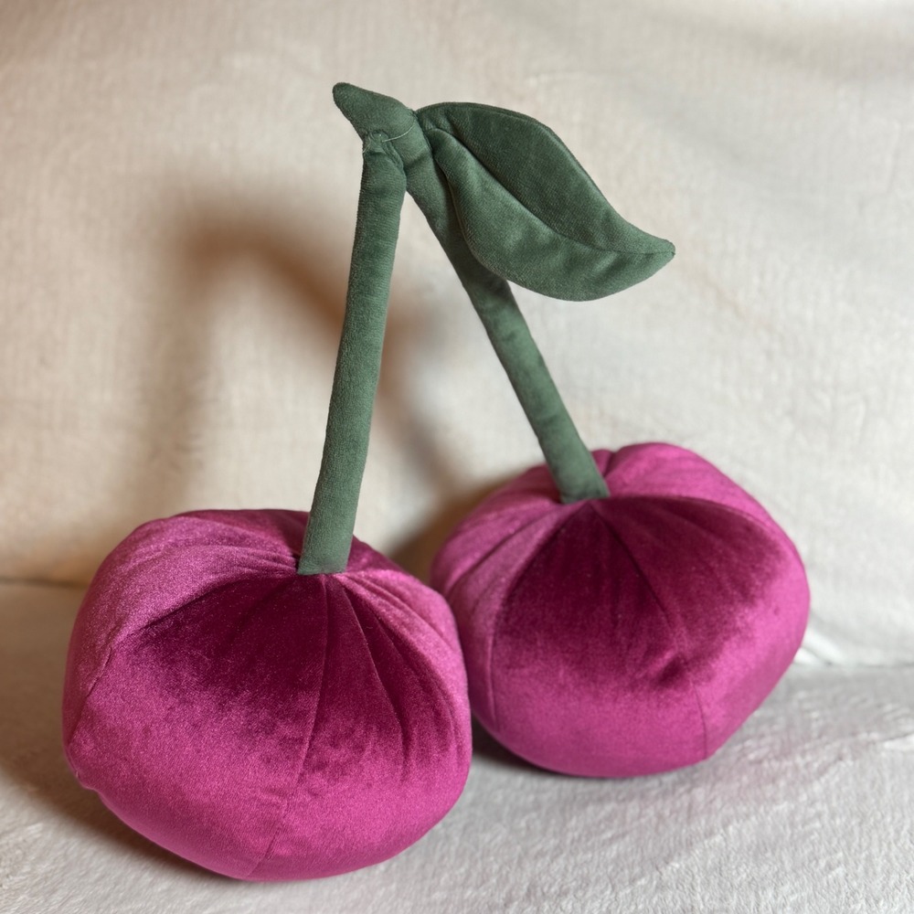 Magenta Pink Velvet Cherries Plush 14" Throw Pillow Soft Cuddly Room Essentials